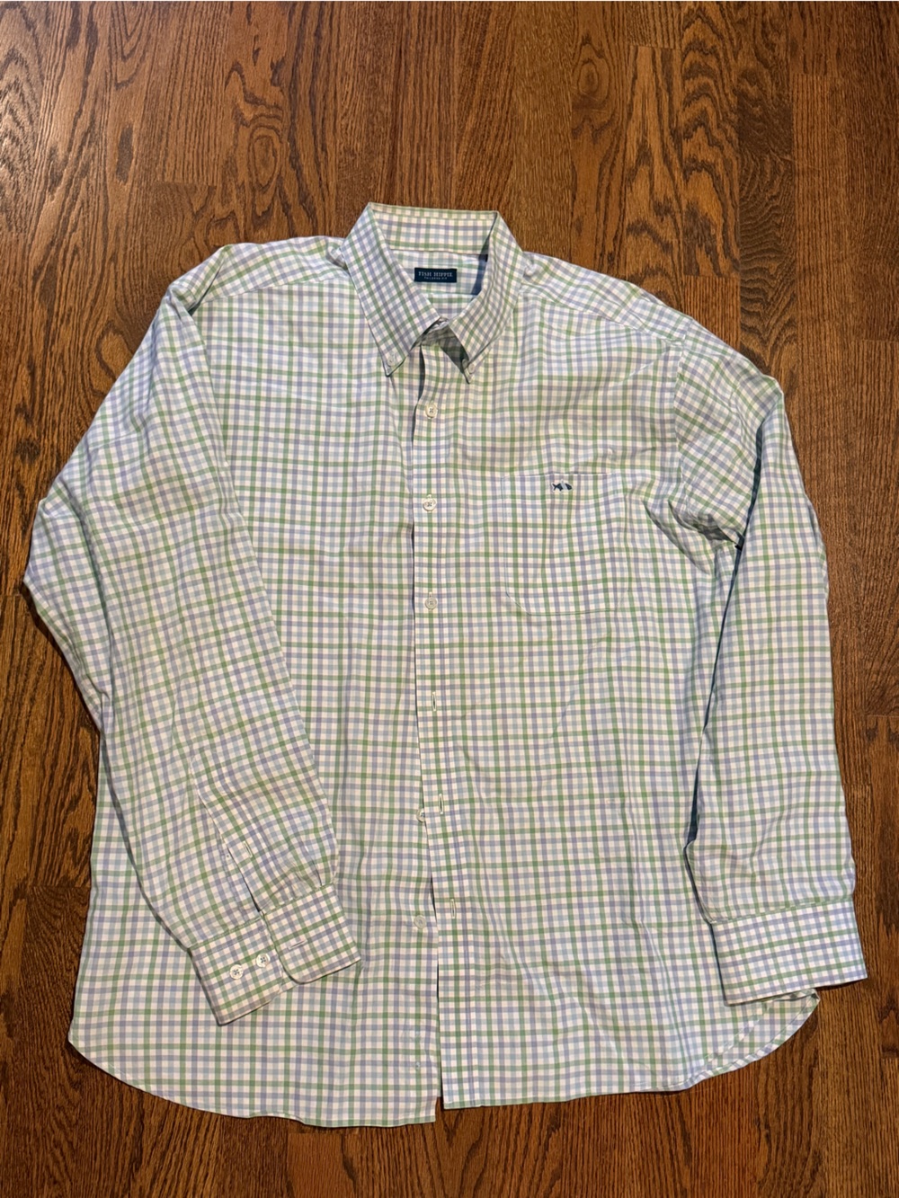 Fish Hippie Plaid Button-Down Dress Shirt in Light Green & Light Blue
